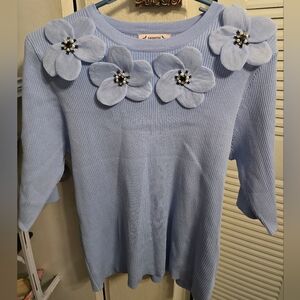Nanette Lepore Light Blue Floral Embellished Top